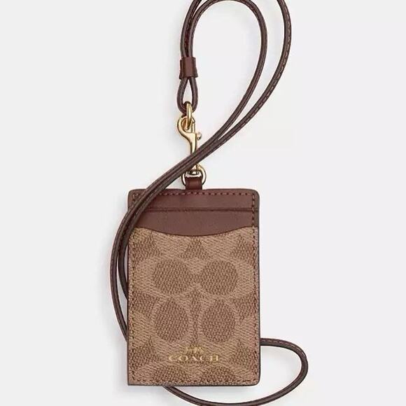 NWT COACH 63274 Signature Lanyard ID Badge Holder Gold/Tan/Brown - Picture 5 of 7